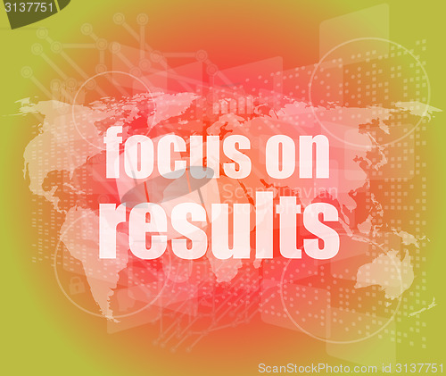 Image of Life style concept: words focus on results on digital touch screen