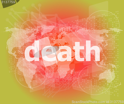 Image of socail concept: words death on digital touch screen