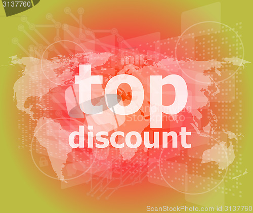 Image of top discount word on digital touch screen