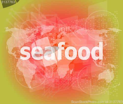 Image of seafood word on a virtual digital background