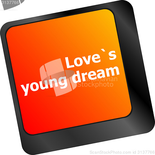 Image of love s young dream on key or keyboard showing internet dating concept