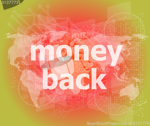 Image of words money back on digital screen, business concept