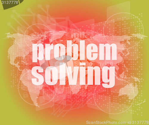 Image of business concept: words problem solving on digital screen