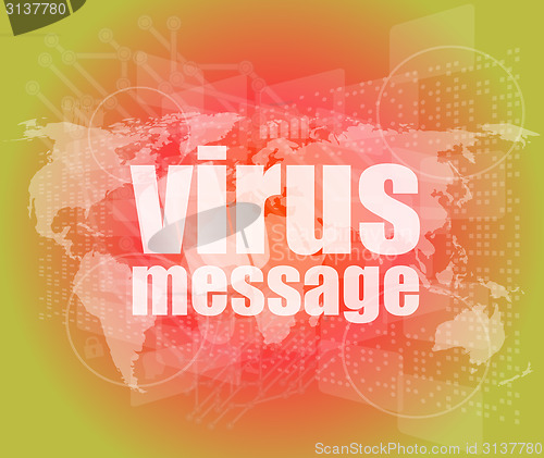 Image of internet concept: words virus message on digital screen