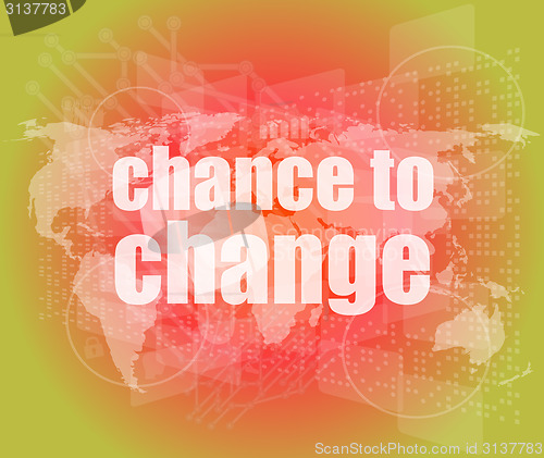 Image of business concept: words chance to change on digital touch screen