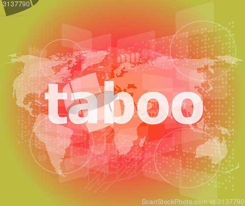 Image of security concept: words taboo is a marketing on digital screen