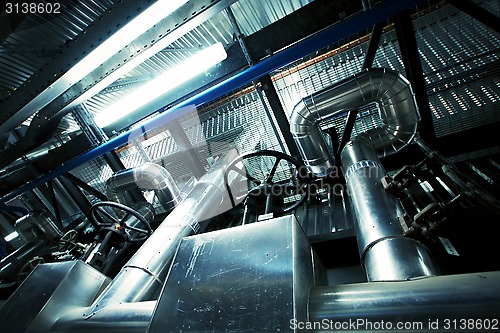 Image of Industrial zone, Steel pipelines in blue tones