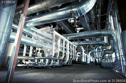 Image of Industrial zone, Steel pipelines, valves and cables