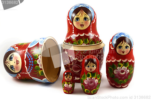 Image of five traditional Russian matryoshka dolls