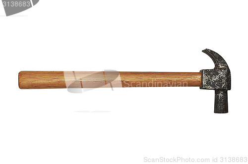 Image of hammer with a wooden handle on white