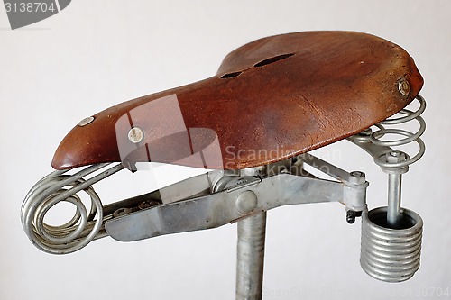 Image of old-fashioned vintage leather bike saddle 