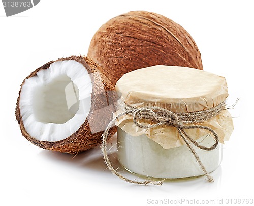 Image of coconut oil and fresh coconuts