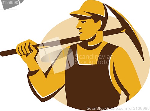 Image of Miner Worker With Pickaxe Retro