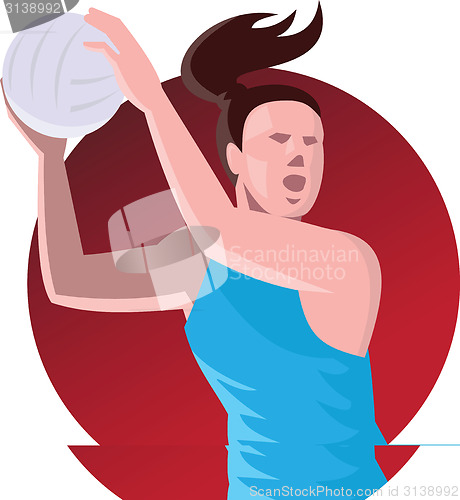 Image of Netball Player Passing Ball Retro