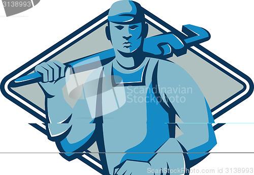 Image of Plumber Worker Monkey Wrench Retro