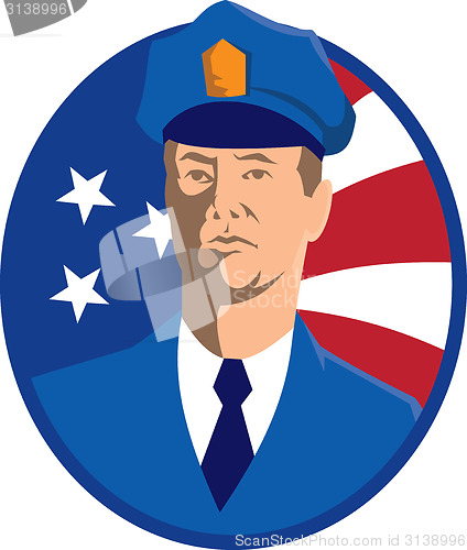 Image of American Police Officer Policeman Flag Retro