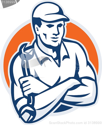 Image of Mechanic Arms Crossed Spanner Retro