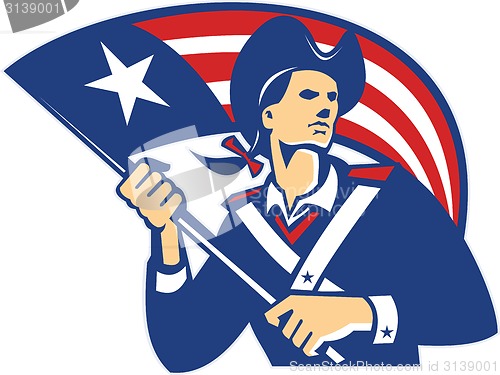 Image of American Patriot Minuteman With Flag Retro