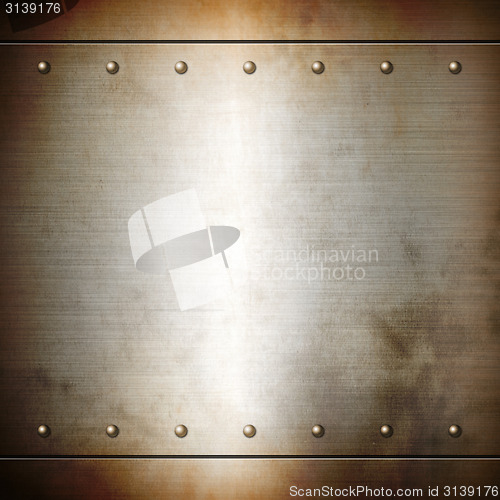 Image of Rusty steel riveted brushed plate texture