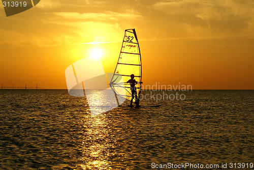 Image of Windsurfing and sunset