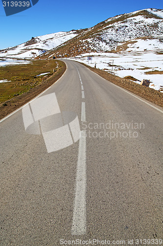 Image of hill in   africa morocco the wild angle asphalt street white lin