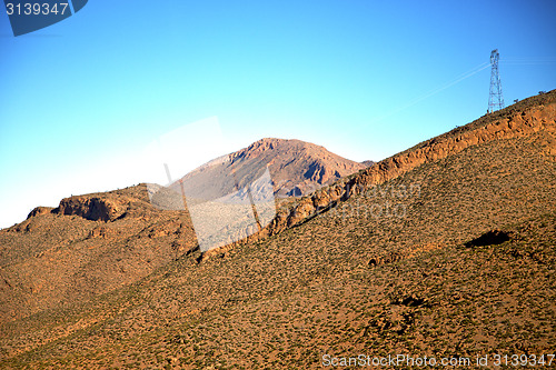 Image of valley in   africa morocco electrical line high voltage power