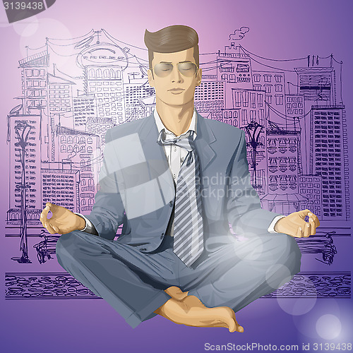 Image of Vector Hipster Businessman in Lotus Pose Meditating