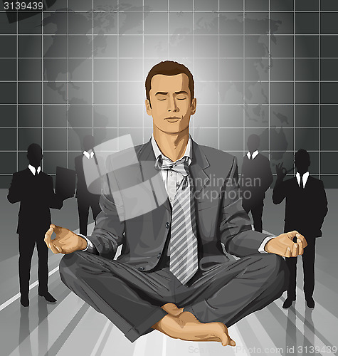 Image of Vector Businessman in Lotus Pose Meditating