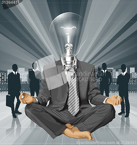 Image of Vector Lamp Head Businessman in Lotus Pose Meditating