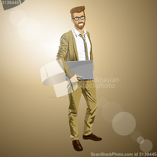 Image of Vector Hipstar Man With Laptop in His Hands
