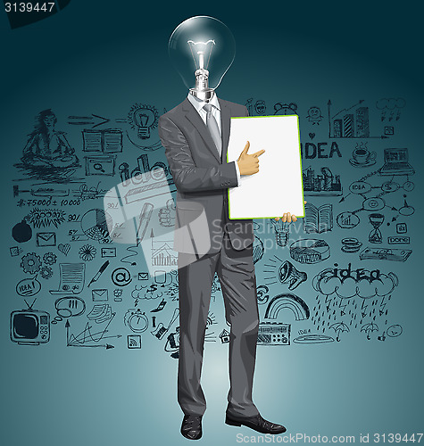 Image of Vector Lamp Head Businessman With Empty Write Board