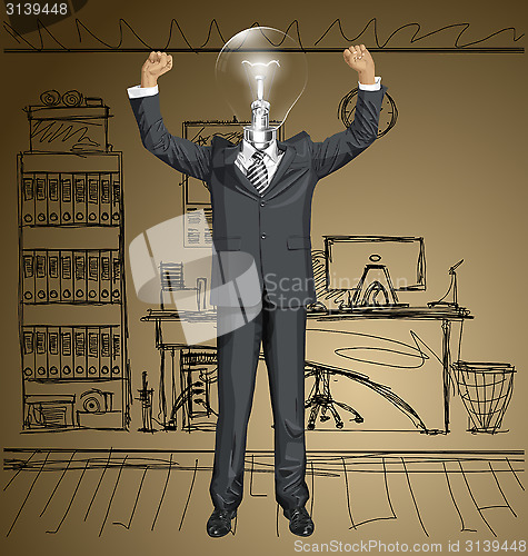 Image of Vector Lamp Head Businessman With Hands Up