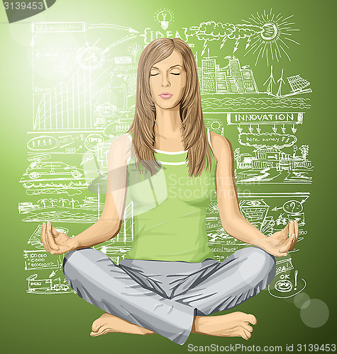 Image of Vector woman meditating in lotus pose