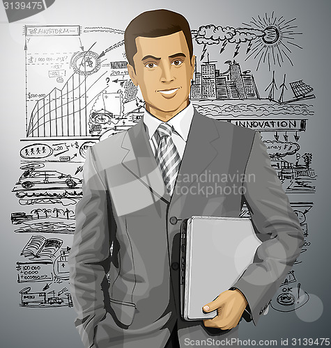 Image of Vector Businessman With Laptop