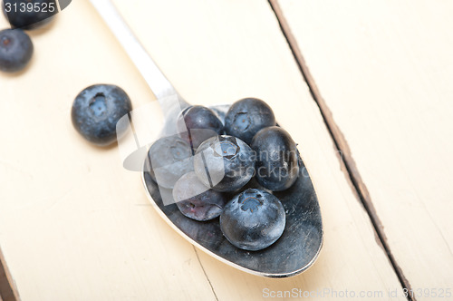 Image of fresh blueberry on silver spoon