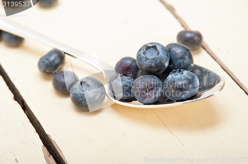 Image of fresh blueberry on silver spoon