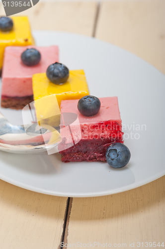Image of strawberry and mango mousse dessert cake