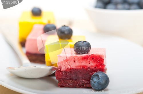 Image of strawberry and mango mousse dessert cake