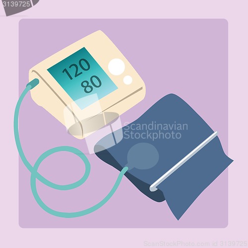 Image of Sphygmomanometer measures blood pressure readings of 120 80