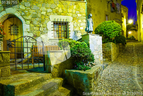 Image of Night old street in the ancient town of medieval fortress Vila V