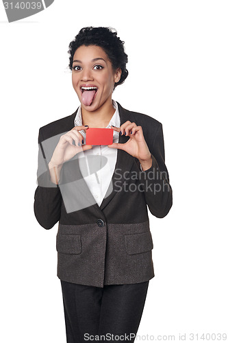 Image of Business woman showing blank credit card