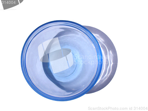 Image of One blue glass bowl on white