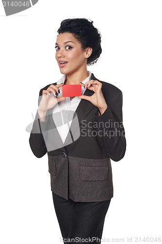 Image of Business woman showing blank credit card