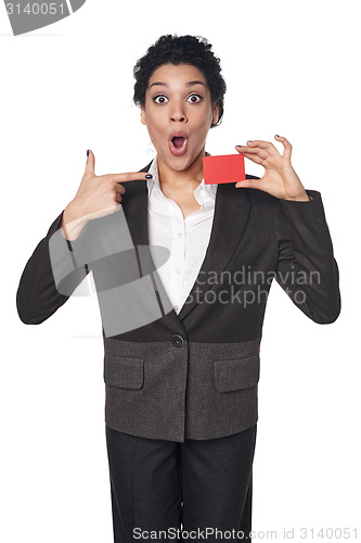 Image of Business woman showing blank credit card