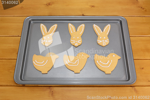 Image of Iced Easter biscuits in bunny and chick shapes 