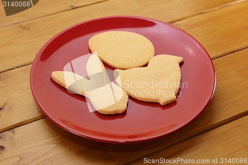 Image of Cookies in egg, chick and rabbit shapes for Easter