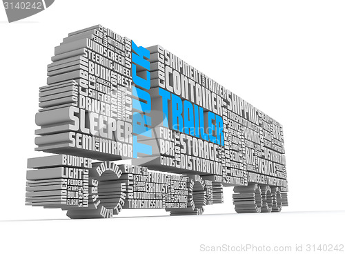 Image of 3d words shaping a truck with trailer lower front view