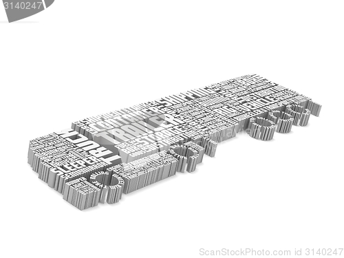 Image of 3d words shaping a truck with trailer aerial front 