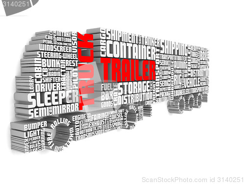 Image of 3d words shaping a truck with trailer and shadows on wall
