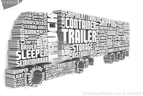 Image of 3d words shaping a truck with trailer front view